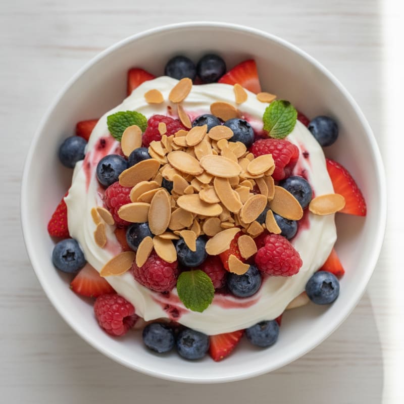 Greek Yogurt Protein Parfait with Mixed Berries and Almonds