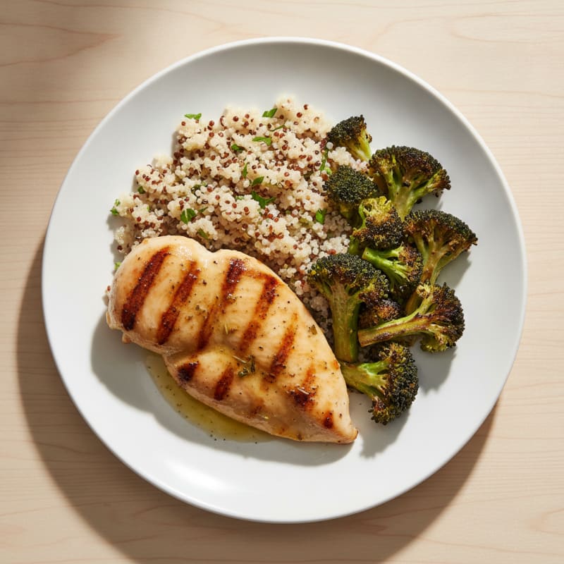 Grilled Chicken Breast with Quinoa and Roasted Broccoli