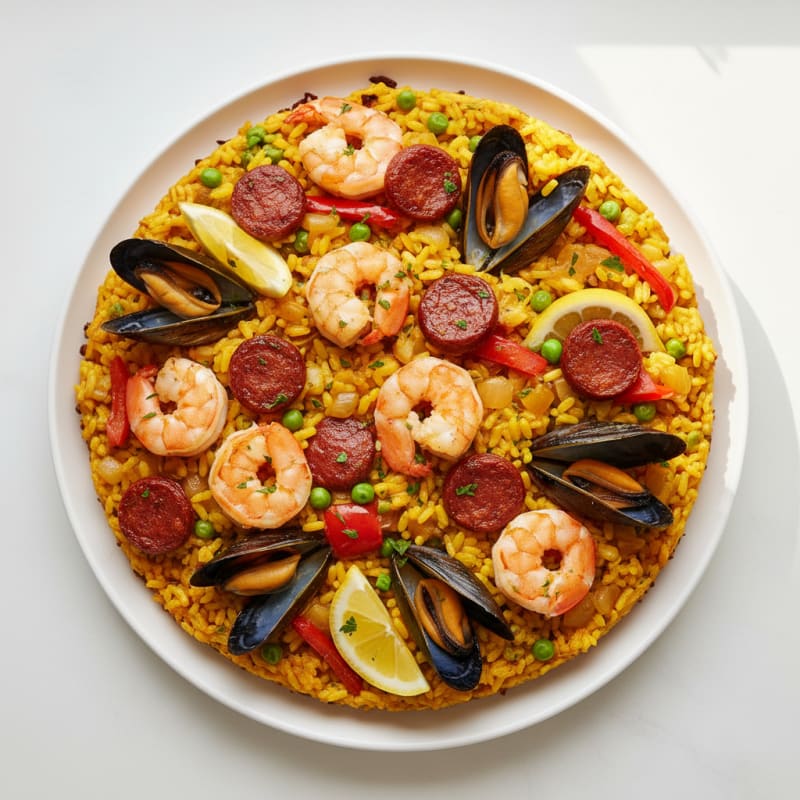 Saffron Seafood Paella with Chorizo