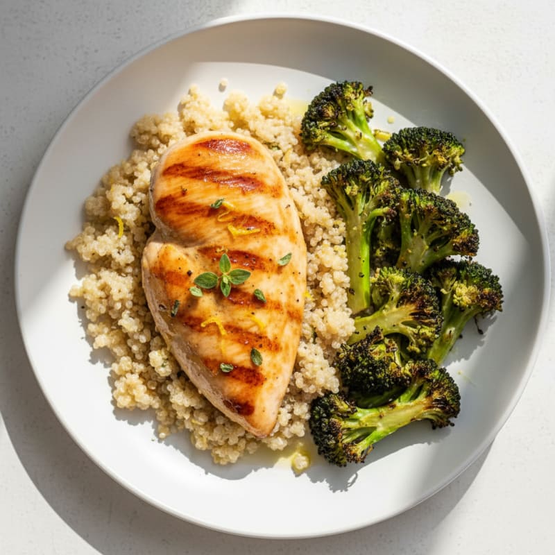 Grilled Chicken Breast with Roasted Broccoli and Quinoa