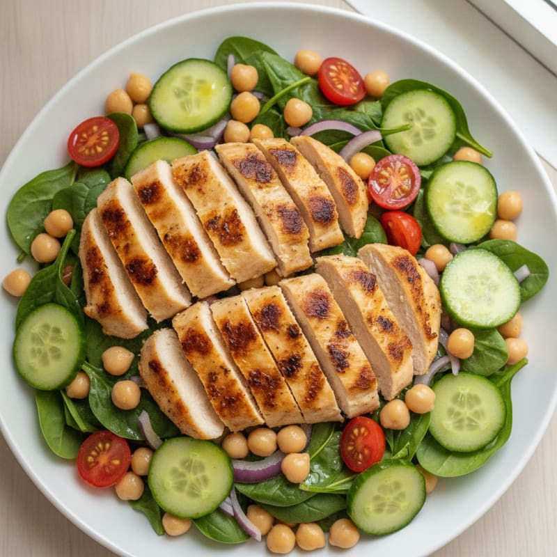 Grilled Chicken Spinach Salad with Chickpeas