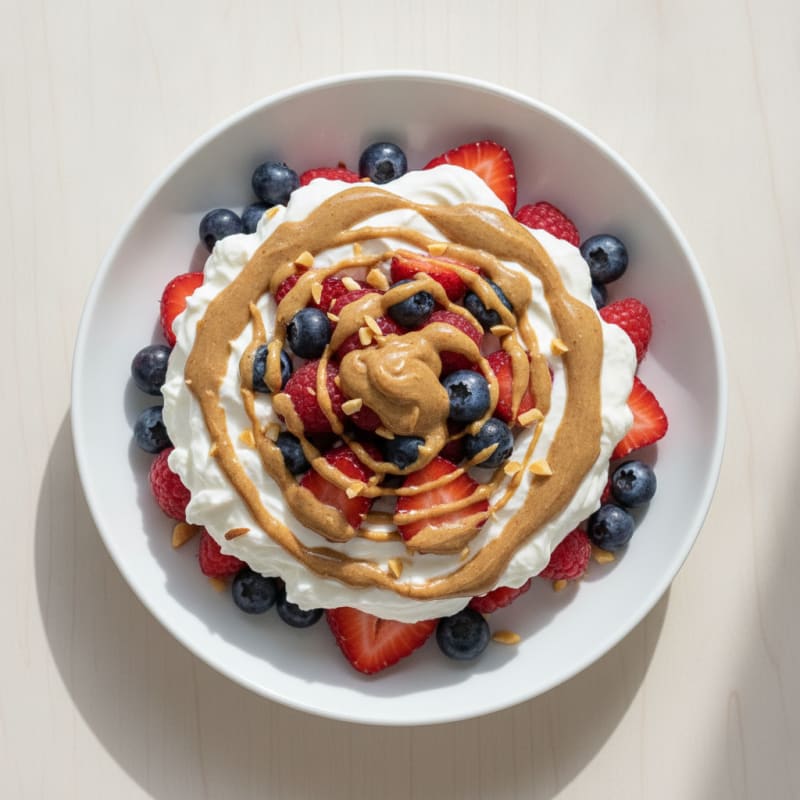 Greek Yogurt Protein Parfait with Mixed Berries and Almond Butter