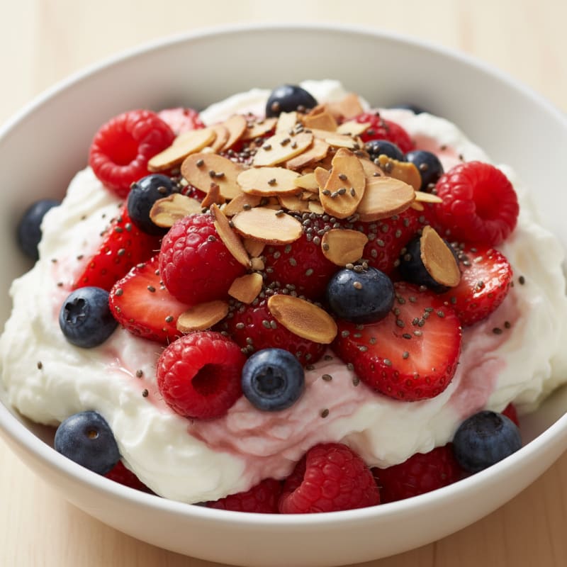 Greek Yogurt Protein Parfait with Mixed Berries and Almonds