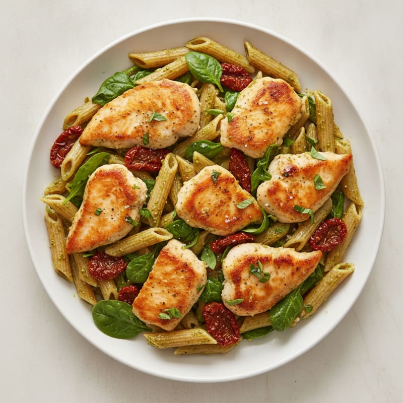 Pesto Chicken Pasta with Sun-Dried Tomatoes