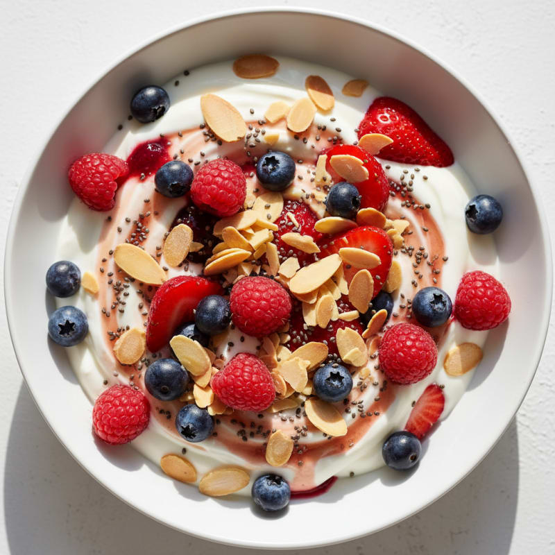 Greek Yogurt Protein Parfait with Mixed Berries and Almonds