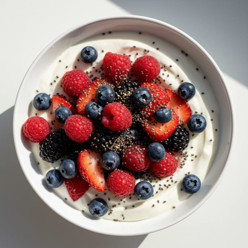 Silky Greek Yogurt with Mixed Berries and Chia Seeds