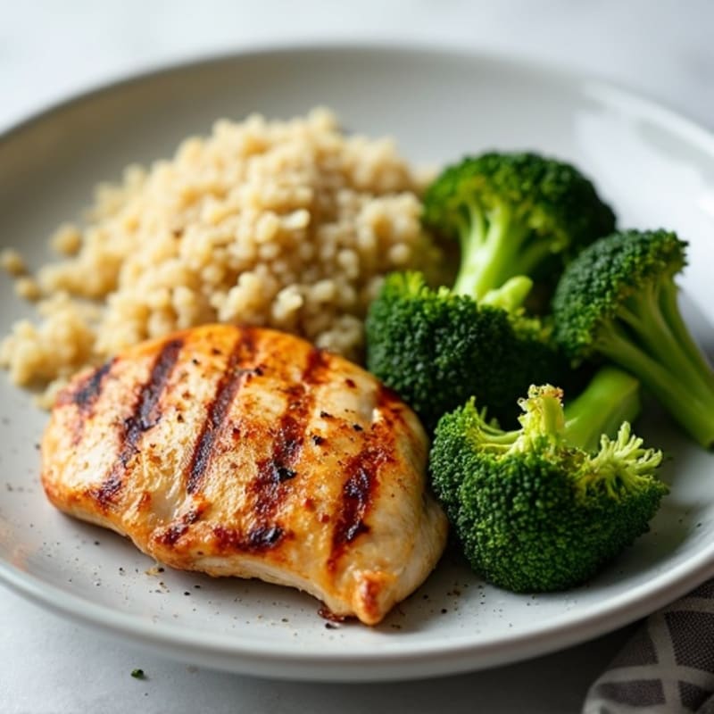 Grilled Chicken Breast with Roasted Broccoli and Quinoa