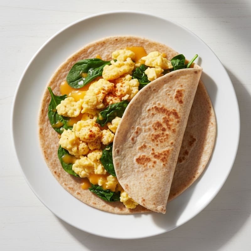 Egg and Cheese Scramble Wrap with Sautéed Spinach