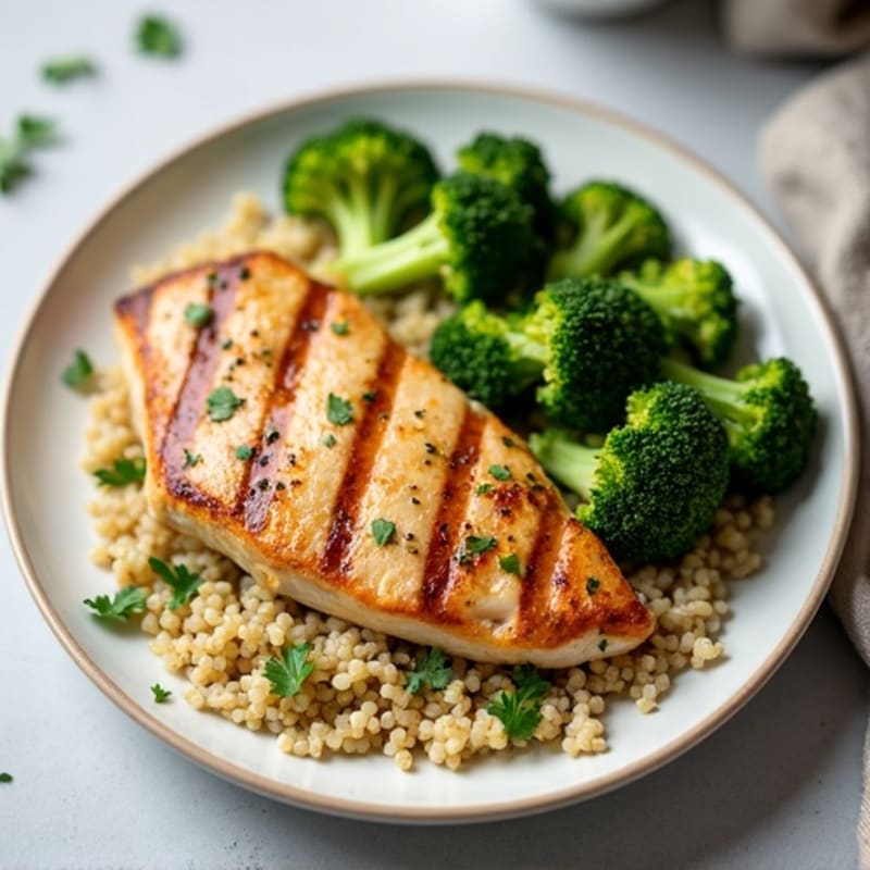 Grilled Chicken Breast with Quinoa and Roasted Broccoli