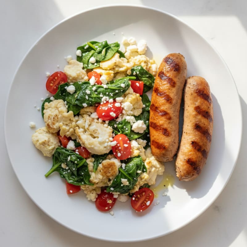 Egg White and Spinach Scramble with Grilled Turkey Sausage