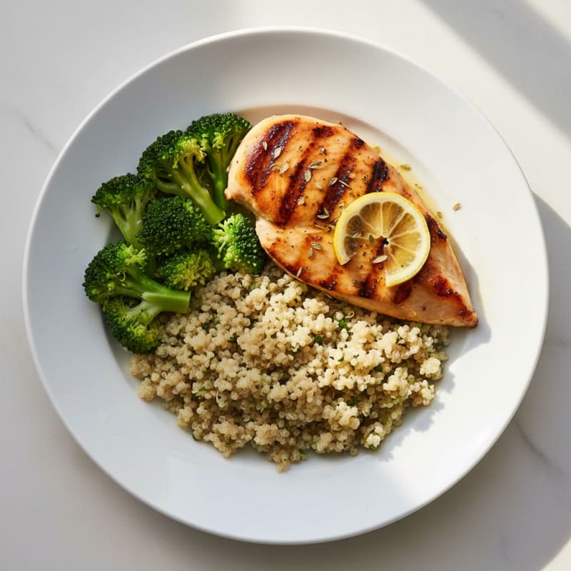 Grilled Chicken Breast with Quinoa and Steamed Broccoli