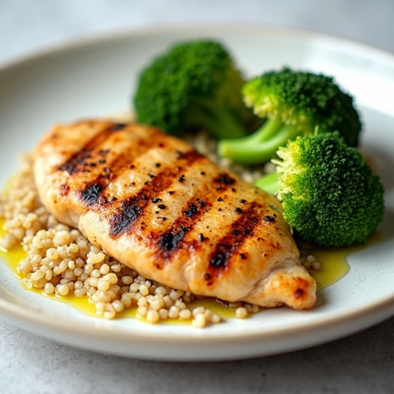Grilled Chicken Breast with Roasted Broccoli and Quinoa