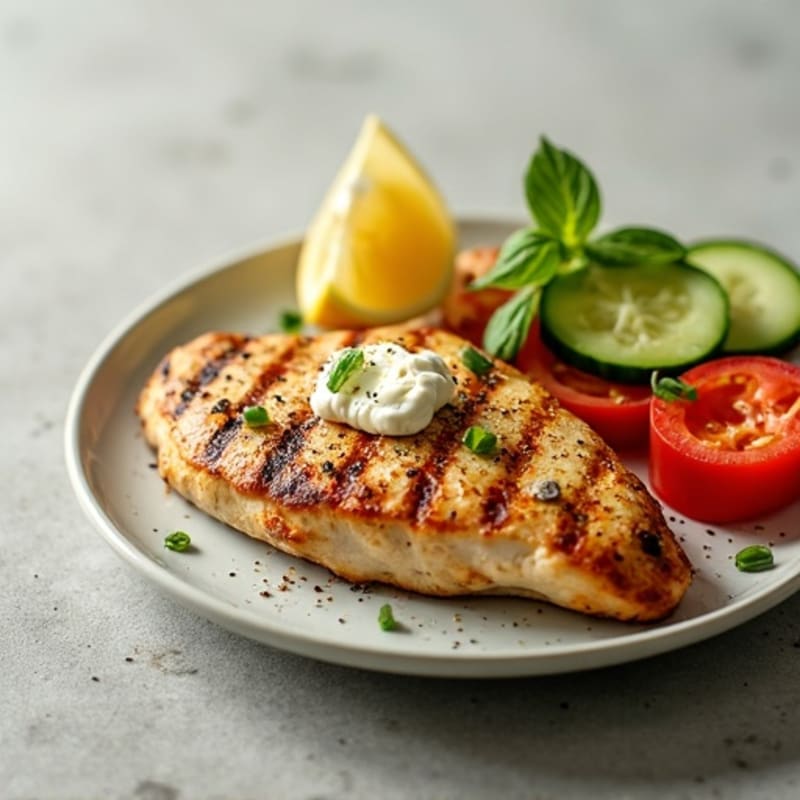 Grilled Chicken Breast with Crisp Cucumber Tomato Salad