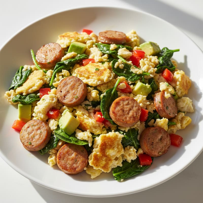Egg White and Turkey Sausage Scramble with Spinach