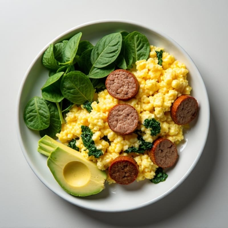 Egg White and Spinach Scramble with Turkey Sausage