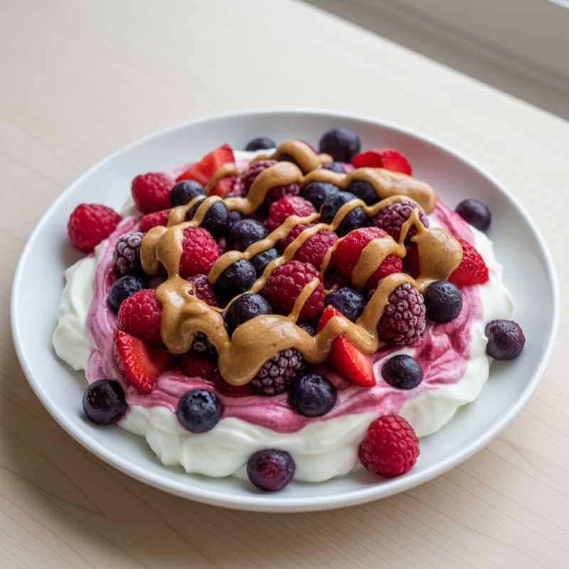 Greek Yogurt Protein Parfait with Mixed Berries and Almond Butter
