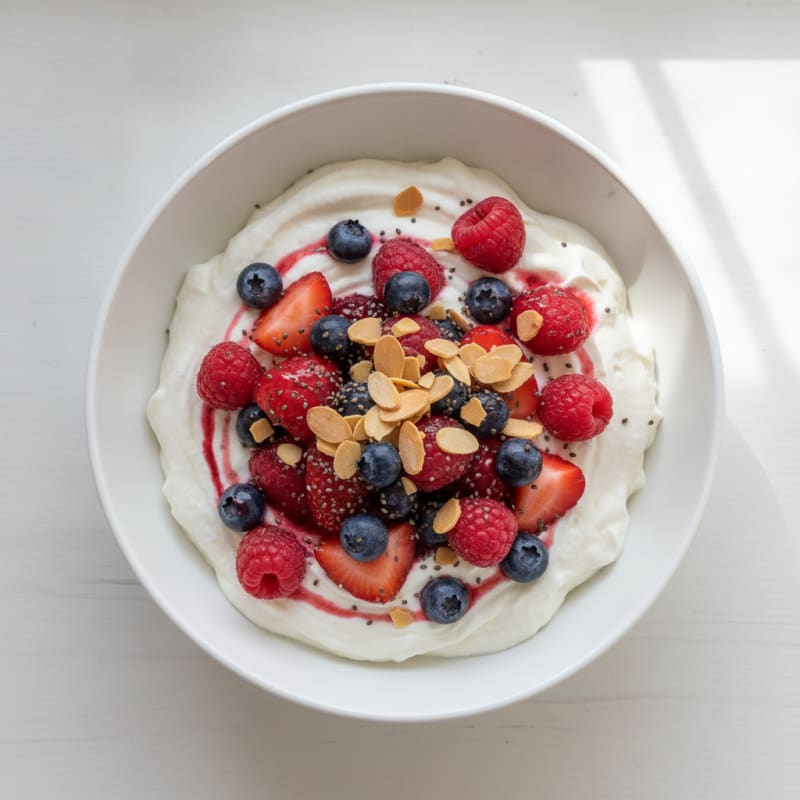 Greek Yogurt Protein Mousse with Mixed Berries