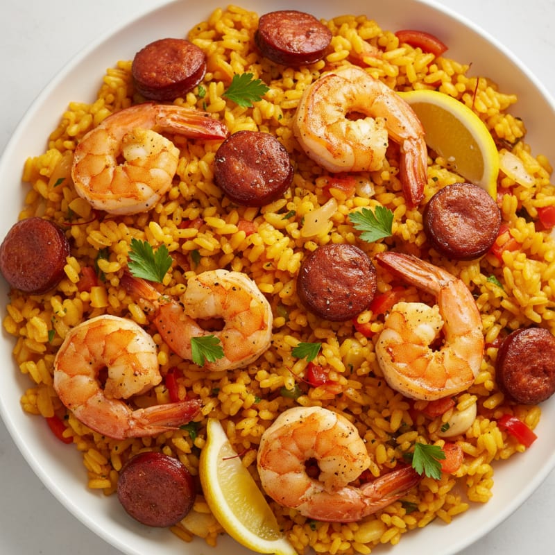 Saffron Seafood Paella with Chorizo