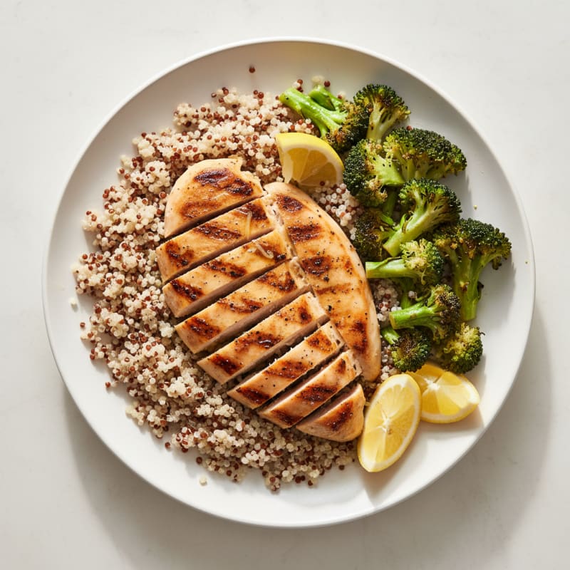 Grilled Chicken Breast with Quinoa and Roasted Broccoli