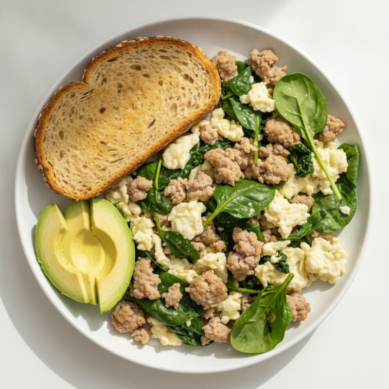 Egg White and Turkey Sausage Scramble with Spinach