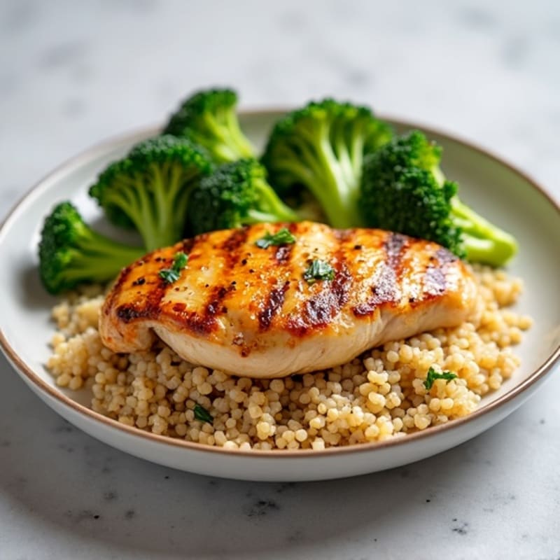 Grilled Chicken Breast with Quinoa and Steamed Broccoli
