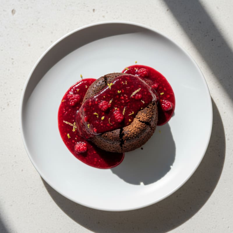 Chocolate Lava Cake with Raspberry Coulis