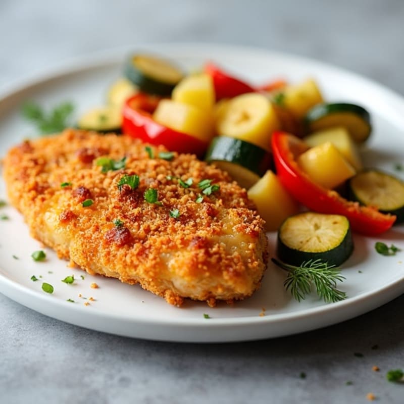 Crispy Baked Sweet and Sour Chicken with Roasted Vegetables