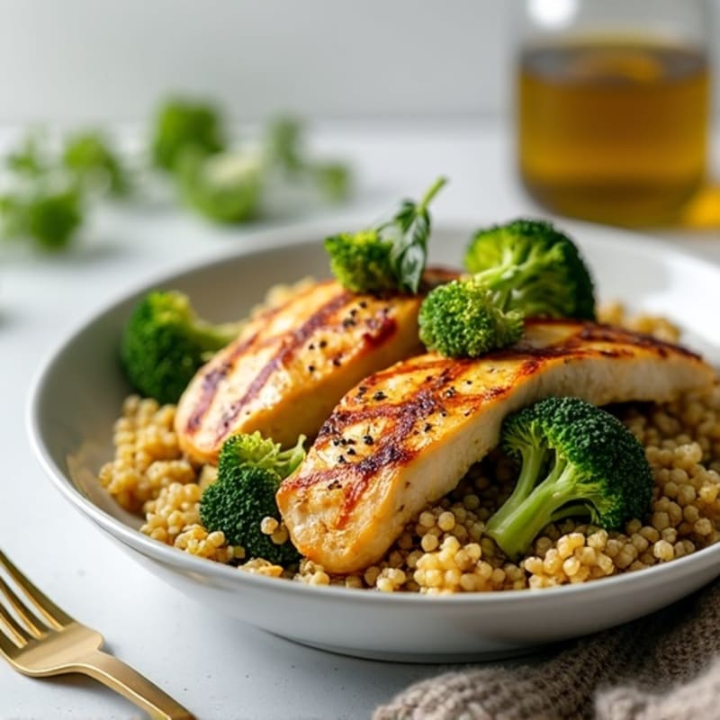 Grilled Chicken Breast and Quinoa Salad with Roasted Broccoli