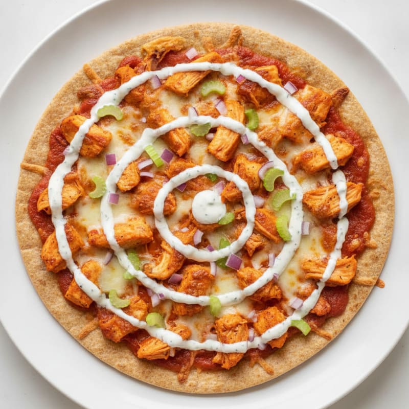 Buffalo Chicken Pizza with Ranch Drizzle