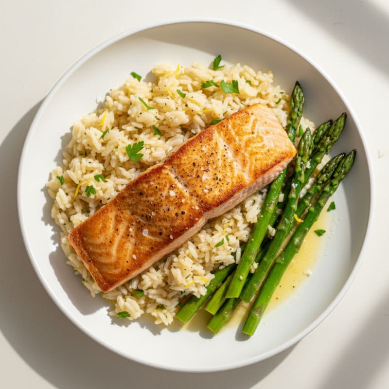 Golden Pan-Seared Salmon with Zesty Lemon Rice