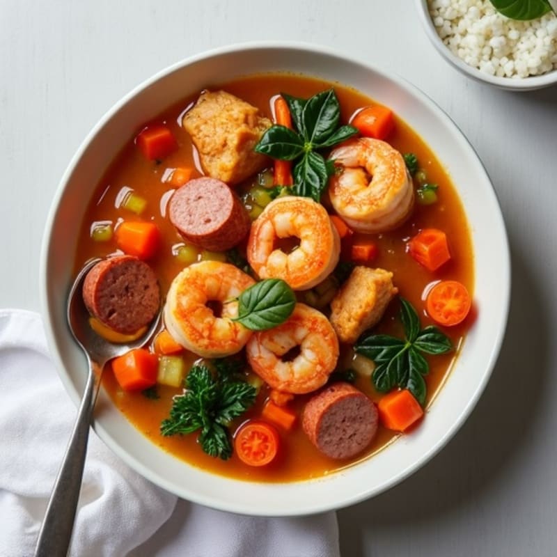 Spicy Chicken, Shrimp, and Turkey Sausage Hearty Vegetable Stew