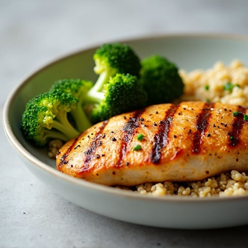 Grilled Chicken Breast with Roasted Broccoli and Quinoa