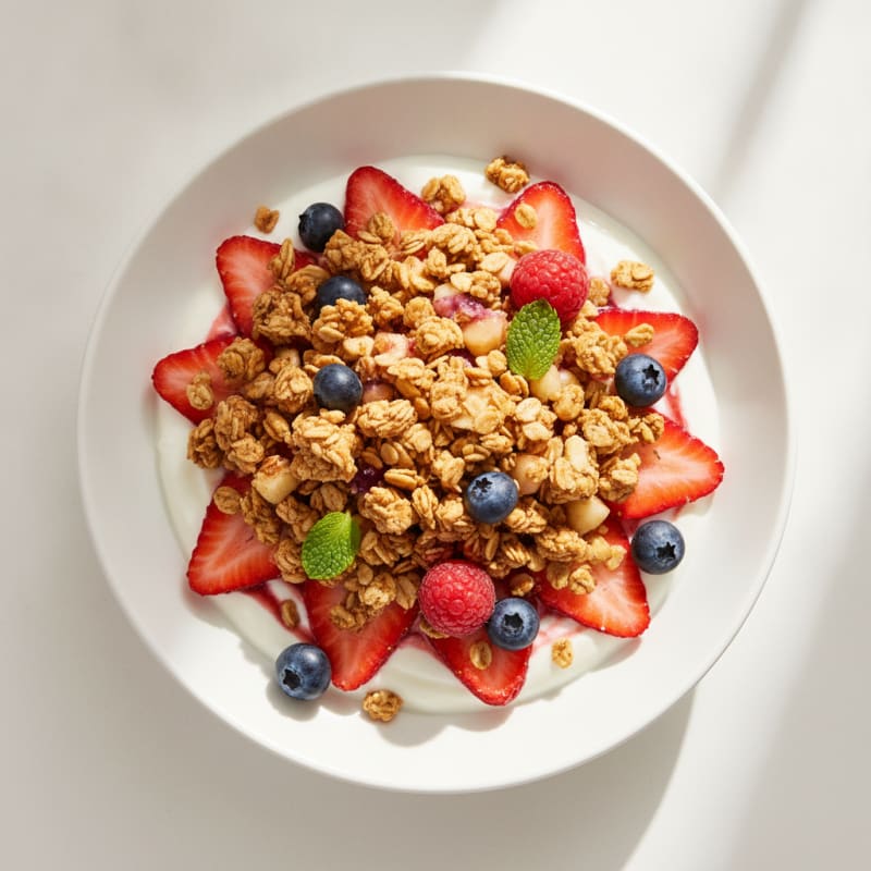 Greek Yogurt Parfait with Crunchy Granola and Fresh Berries