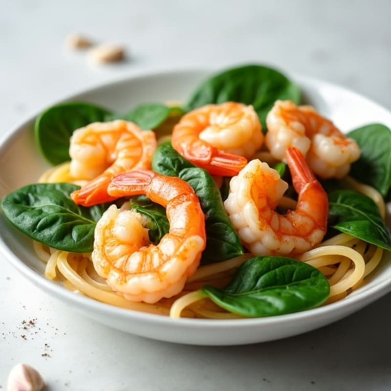 Creamy Garlic Shrimp with Whole Wheat Linguine and Fresh Spinach