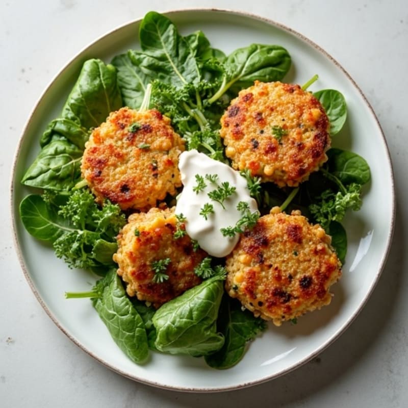 Crispy Baked Chickpea Patties with Fresh Herb Salad and Creamy Tahini
