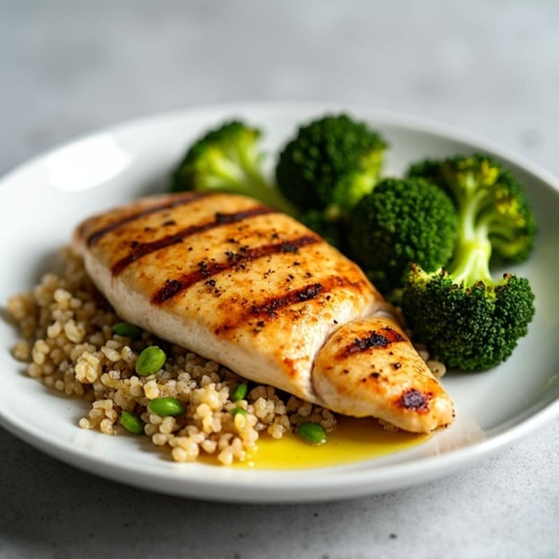 Grilled Chicken Breast with Quinoa and Roasted Broccoli