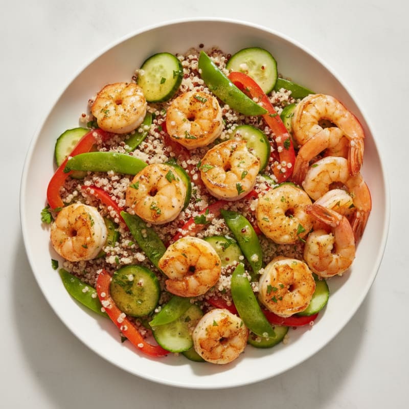 Seared Shrimp and Quinoa Salad with Crunchy Vegetables