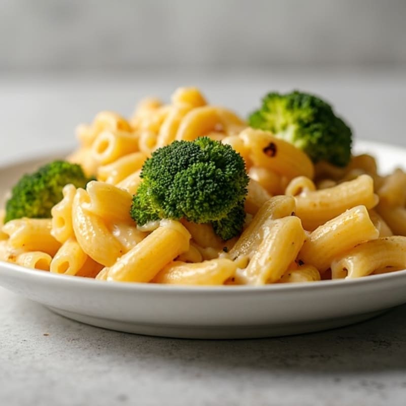 Creamy Baked Mac and Cheese with Chicken and Roasted Broccoli