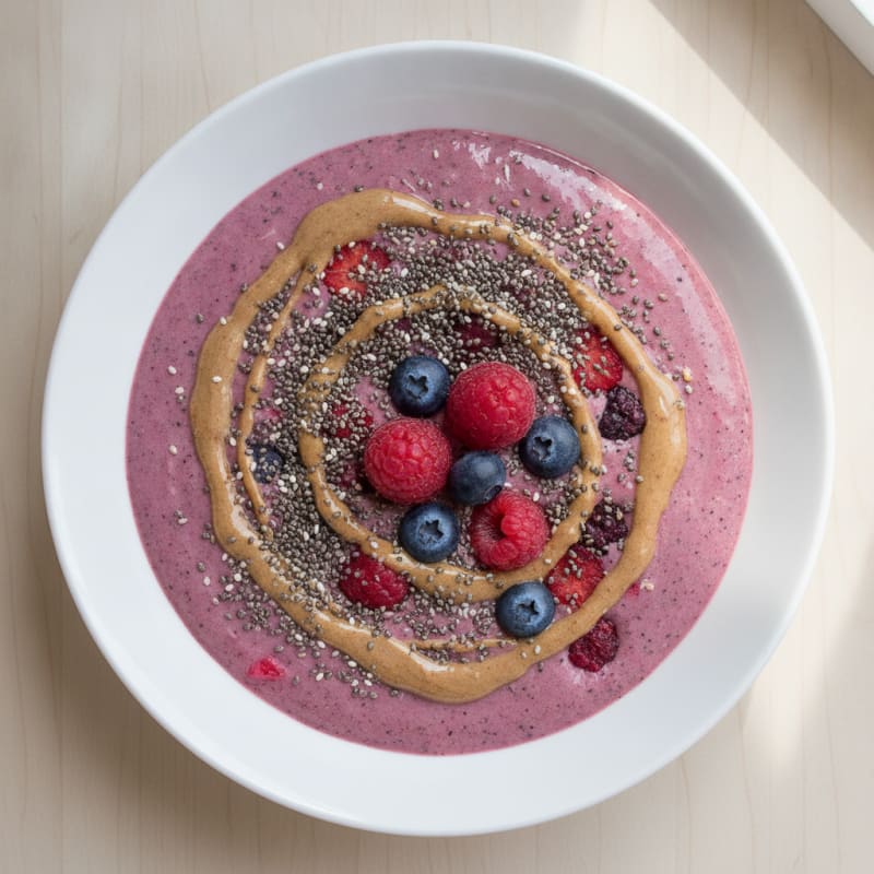 Silky Tofu Protein Smoothie Bowl with Chia and Berries