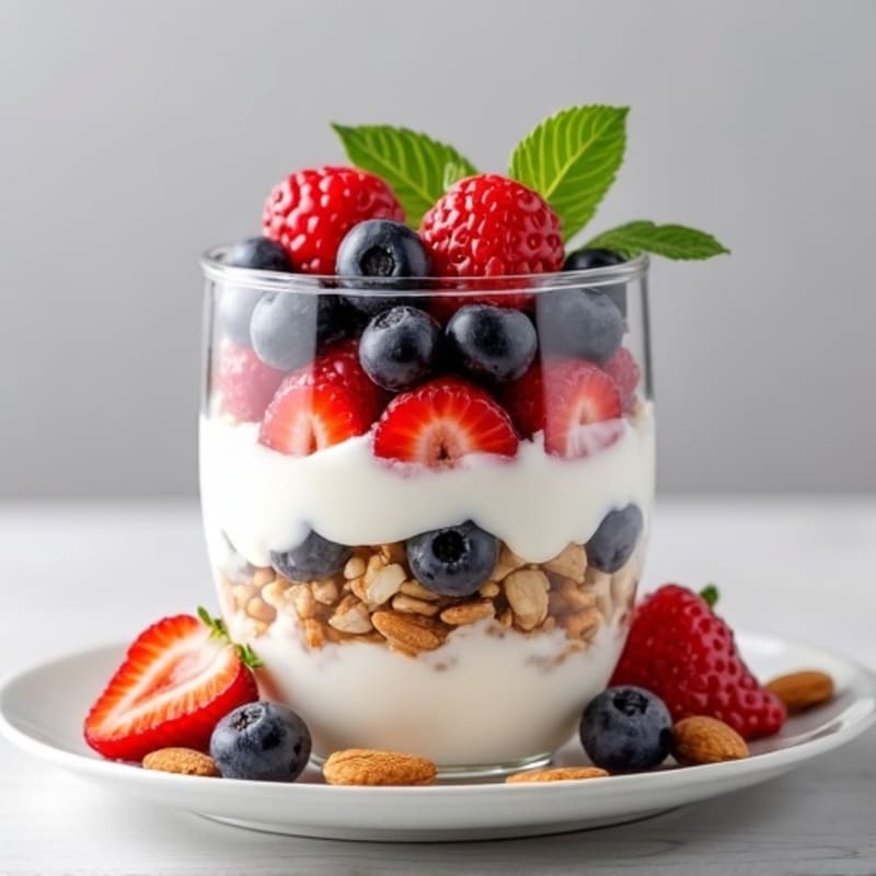 Greek Yogurt Protein Parfait with Mixed Berries and Almonds