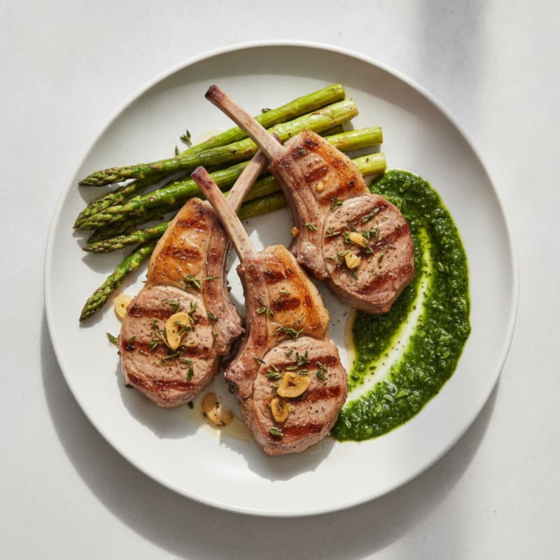 Grilled Herb Lamb Chops with Mint Sauce