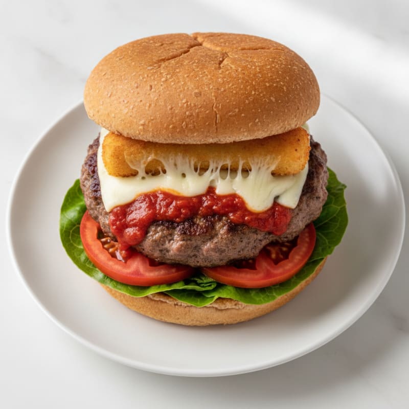 Mozzarella Stick Beef Burger with Marinara