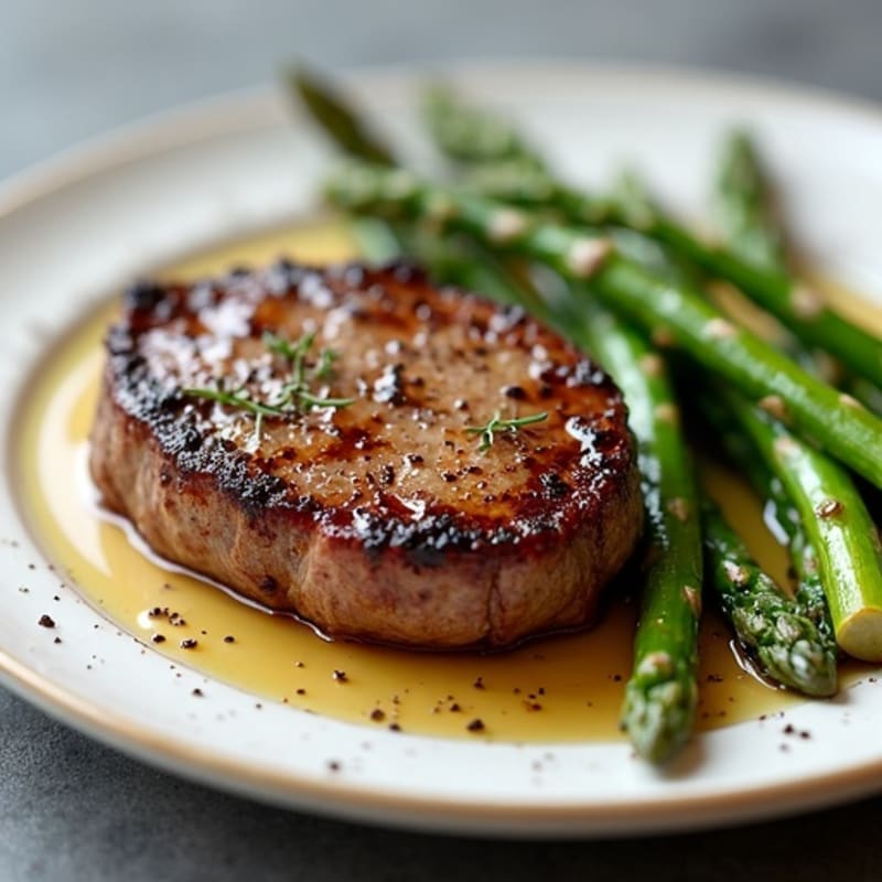 Tender Pan-Seared Steak with Crispy Roasted Asparagus
