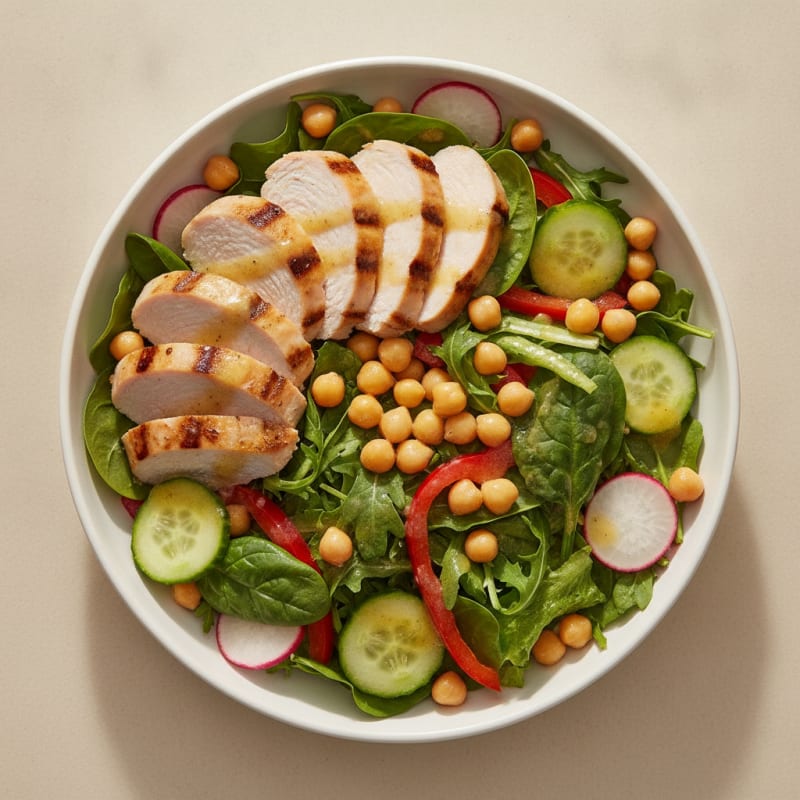 Grilled Turkey Breast Salad with Chickpeas and Crunchy Vegetables
