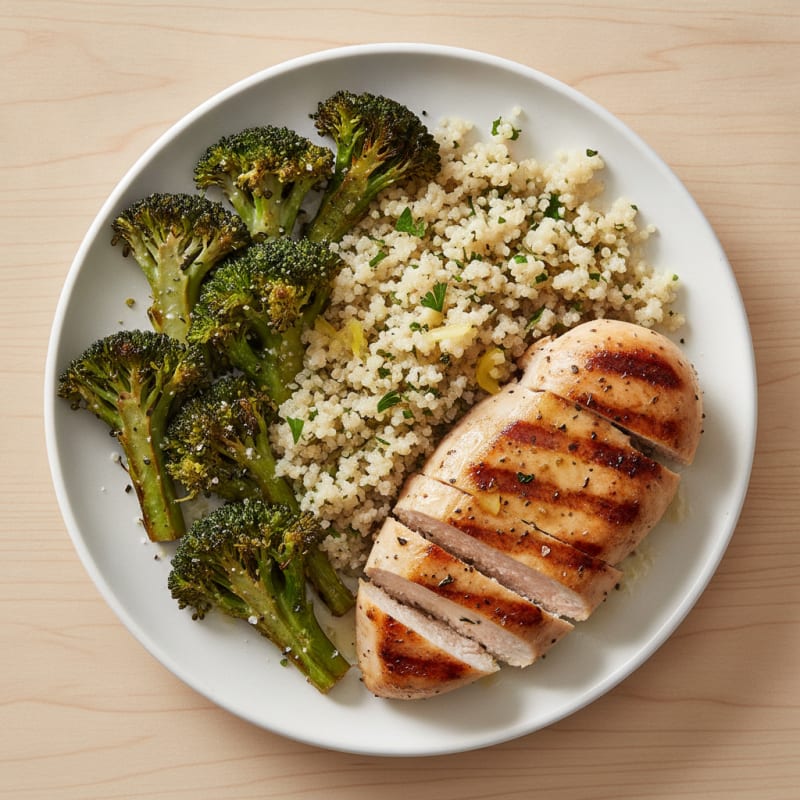 Grilled Chicken Breast with Quinoa and Roasted Broccoli