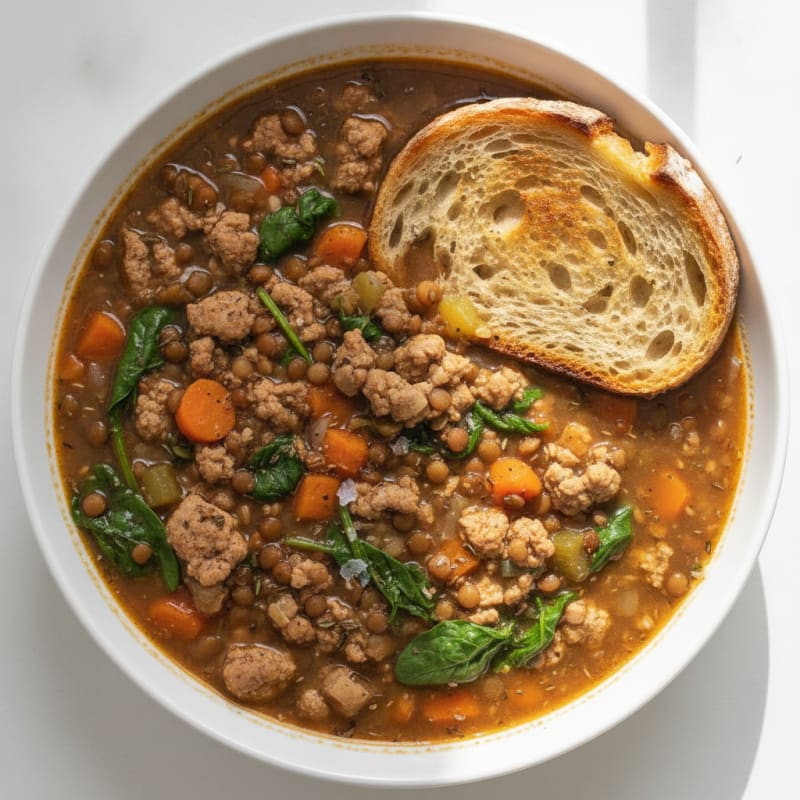 Hearty Lentil and Turkey Soup with Crusty Bread