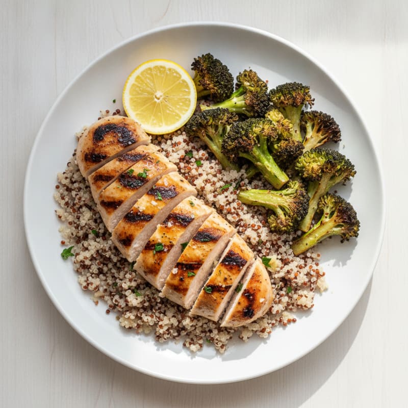 Grilled Chicken Breast with Quinoa and Roasted Broccoli