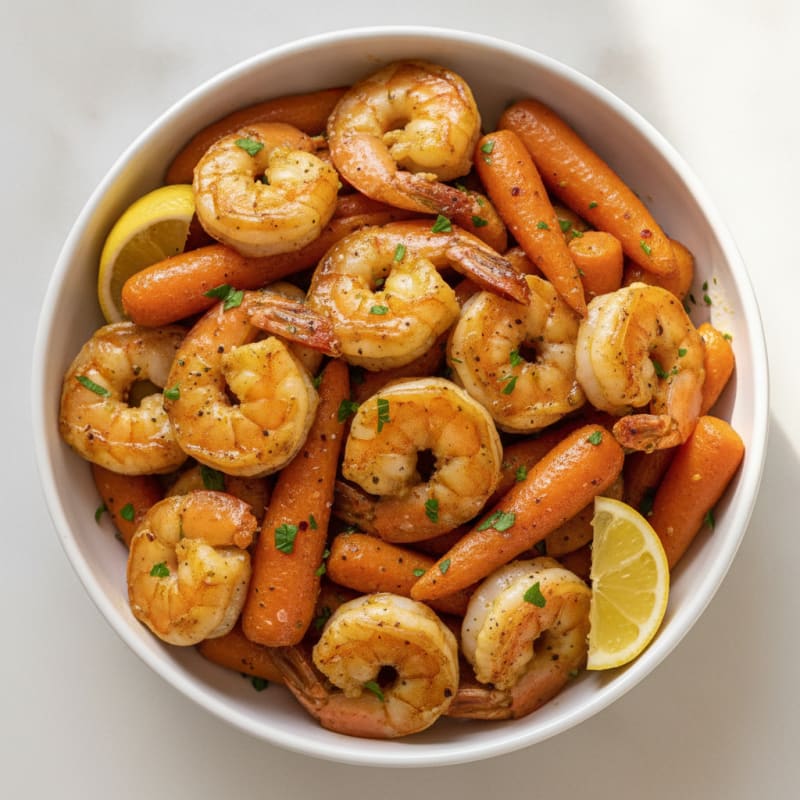 Garlic Butter Shrimp with Roasted Carrots