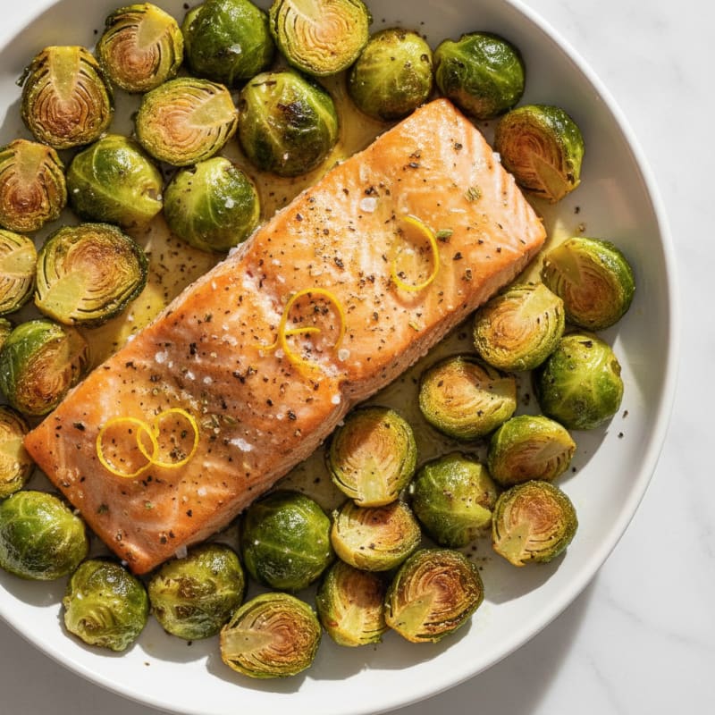 Sheet Pan Lemon Herb Salmon with Brussels Sprouts