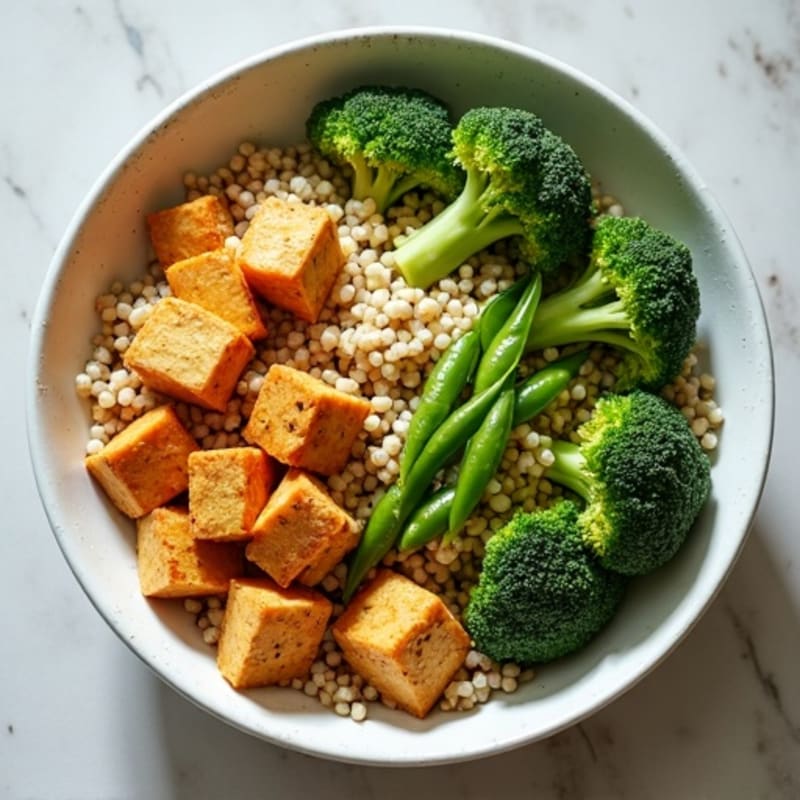 Crispy Tofu and Quinoa Power Bowl with Roasted Broccoli